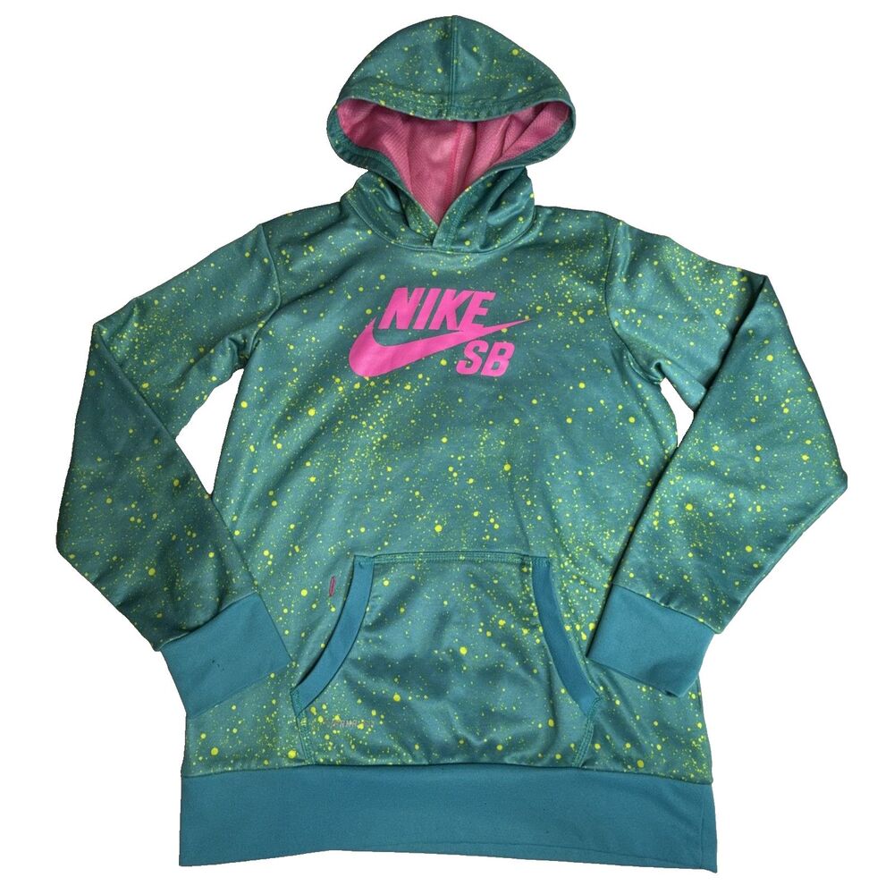 Nike SB Kids Purple Pink Splatter Hoodie Therma Fit Size XL 13-15 Years